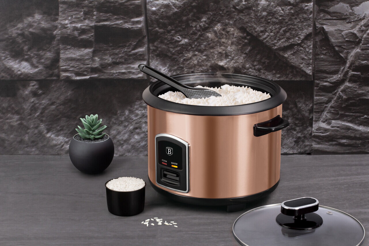 Oala electrica pentru orez Berlinger Haus, Rose Gold, 700W, 1.8 L, inox/aluminiu, roz/negru - imagine 4